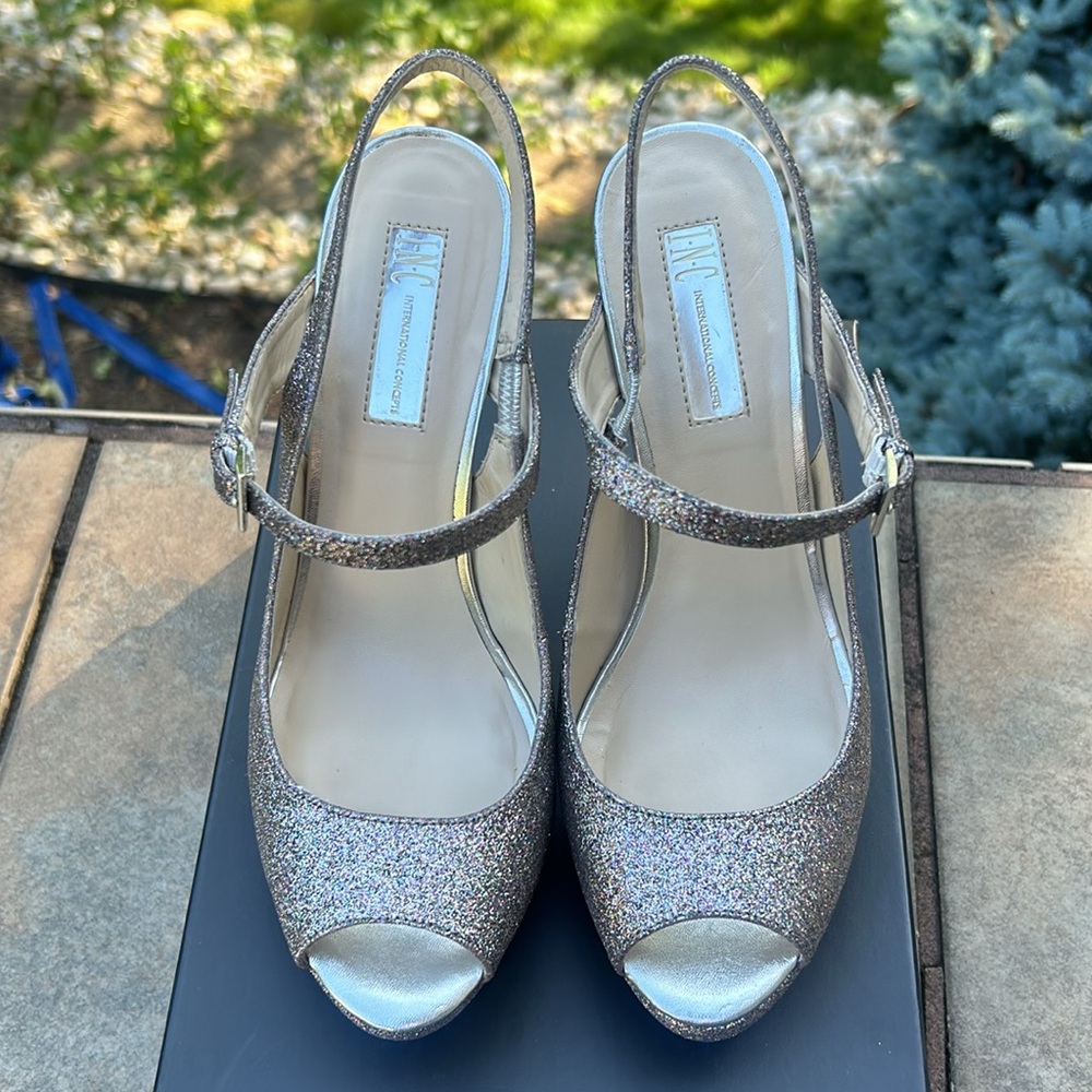 INC Mariela Multi-Colored Sparkle Heels Glitter Sz 7.5 Platform Peep Toe - Picture 5 of 17
